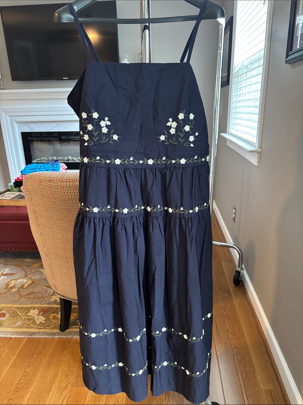 Navy Floral Embroidered Tiered Sundress NWT